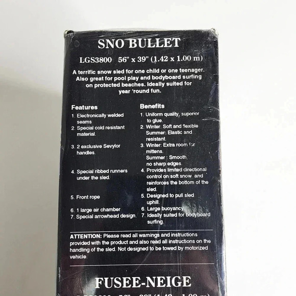 NEW Vintage 90’s Sevylor Sno Bullet 56” Inflatable Snow Sled Tube Pool Float - Picture 6 of 8